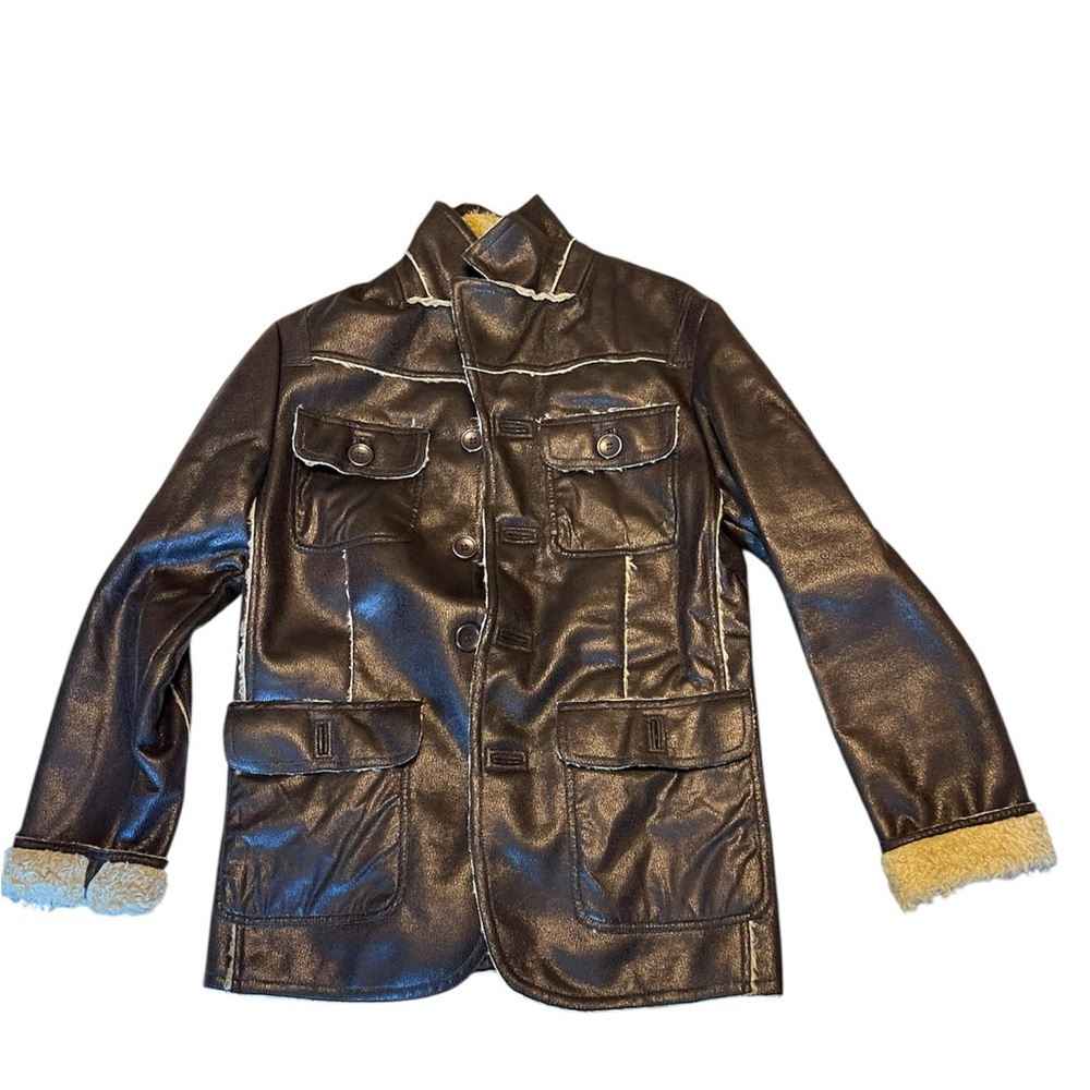 Men's Dark Brown Field Jacket with faux Shearling Trim